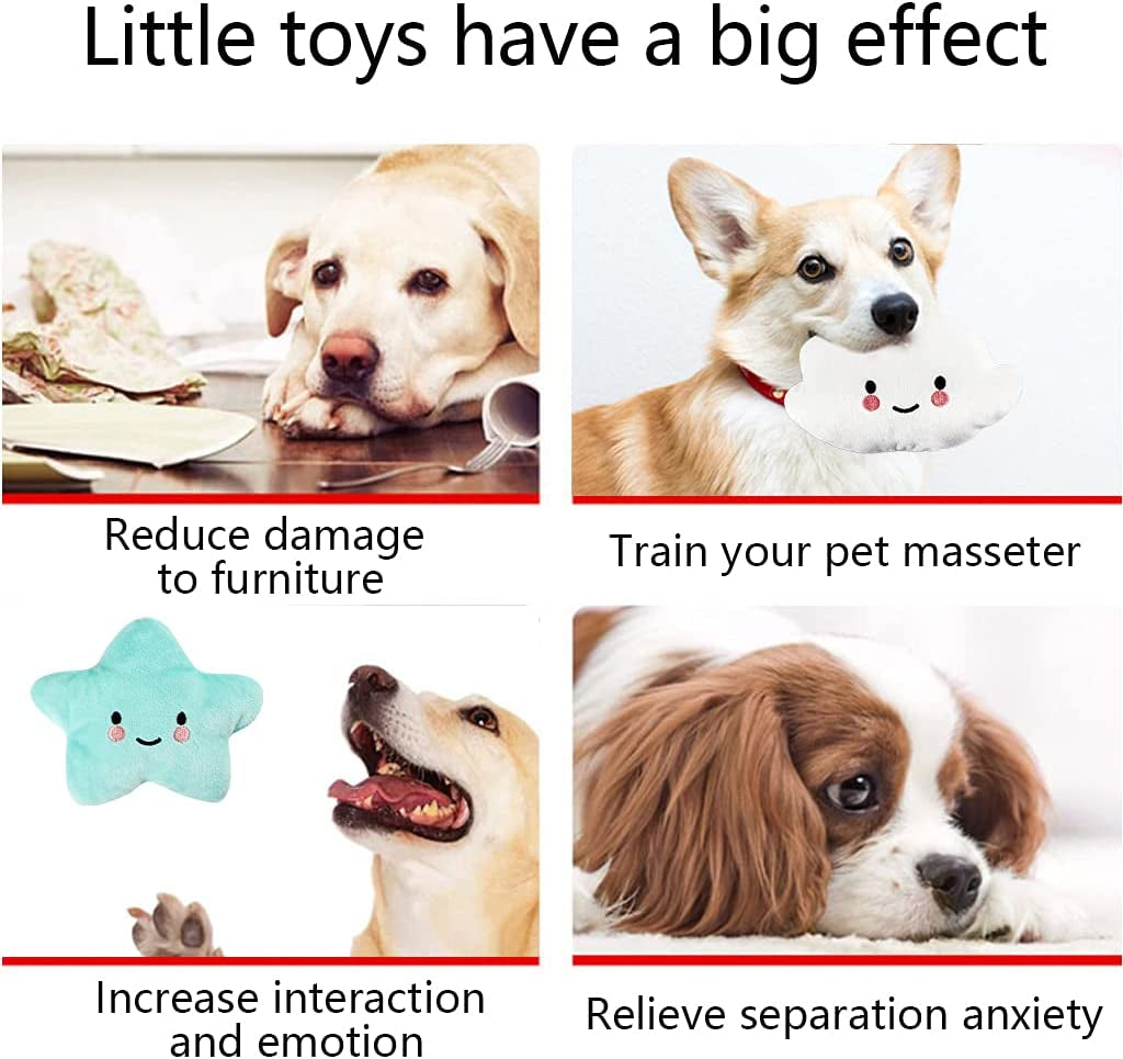Stuffed Dog Toy, 4 Pack Dog Squeaky Plush Toys Cute Small Dog Puppy Toys Stars Cloud Squeaky Puppy Dog Chew Toys for Puppies Small Medium Dogs Pet，Dark Color
