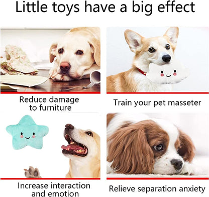 Stuffed Dog Toy, 4 Pack Dog Squeaky Plush Toys Cute Small Dog Puppy Toys Stars Cloud Squeaky Puppy Dog Chew Toys for Puppies Small Medium Dogs Pet，Dark Color