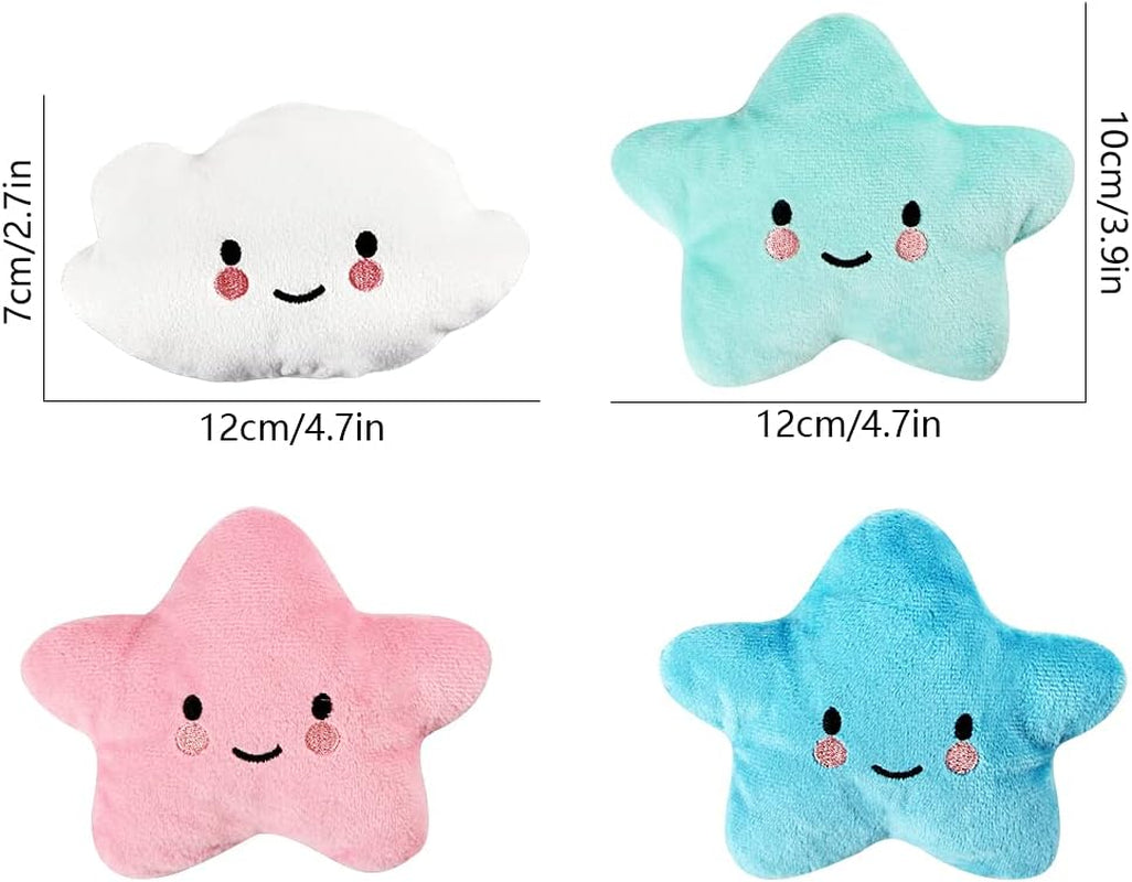 Stuffed Dog Toy, 4 Pack Dog Squeaky Plush Toys Cute Small Dog Puppy Toys Stars Cloud Squeaky Puppy Dog Chew Toys for Puppies Small Medium Dogs Pet，Dark Color