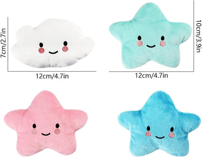 Stuffed Dog Toy, 4 Pack Dog Squeaky Plush Toys Cute Small Dog Puppy Toys Stars Cloud Squeaky Puppy Dog Chew Toys for Puppies Small Medium Dogs Pet，Dark Color