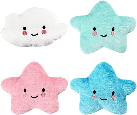 Stuffed Dog Toy, 4 Pack Dog Squeaky Plush Toys Cute Small Dog Puppy Toys Stars Cloud Squeaky Puppy Dog Chew Toys for Puppies Small Medium Dogs Pet，Dark Color