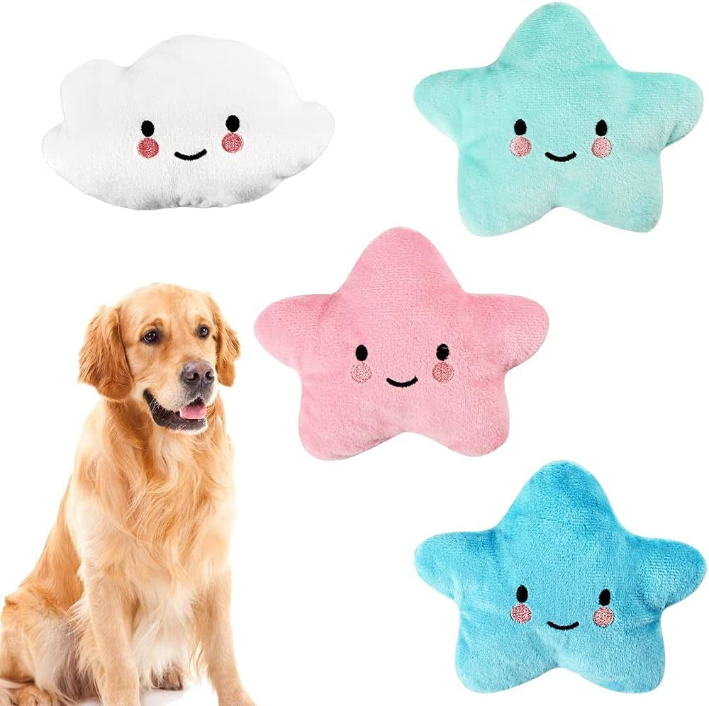 Stuffed Dog Toy, 4 Pack Dog Squeaky Plush Toys Cute Small Dog Puppy Toys Stars Cloud Squeaky Puppy Dog Chew Toys for Puppies Small Medium Dogs Pet，Dark Color